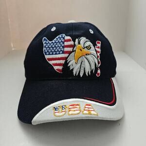 USA Eagle Flag Hat Black Embroidered Adjustable
